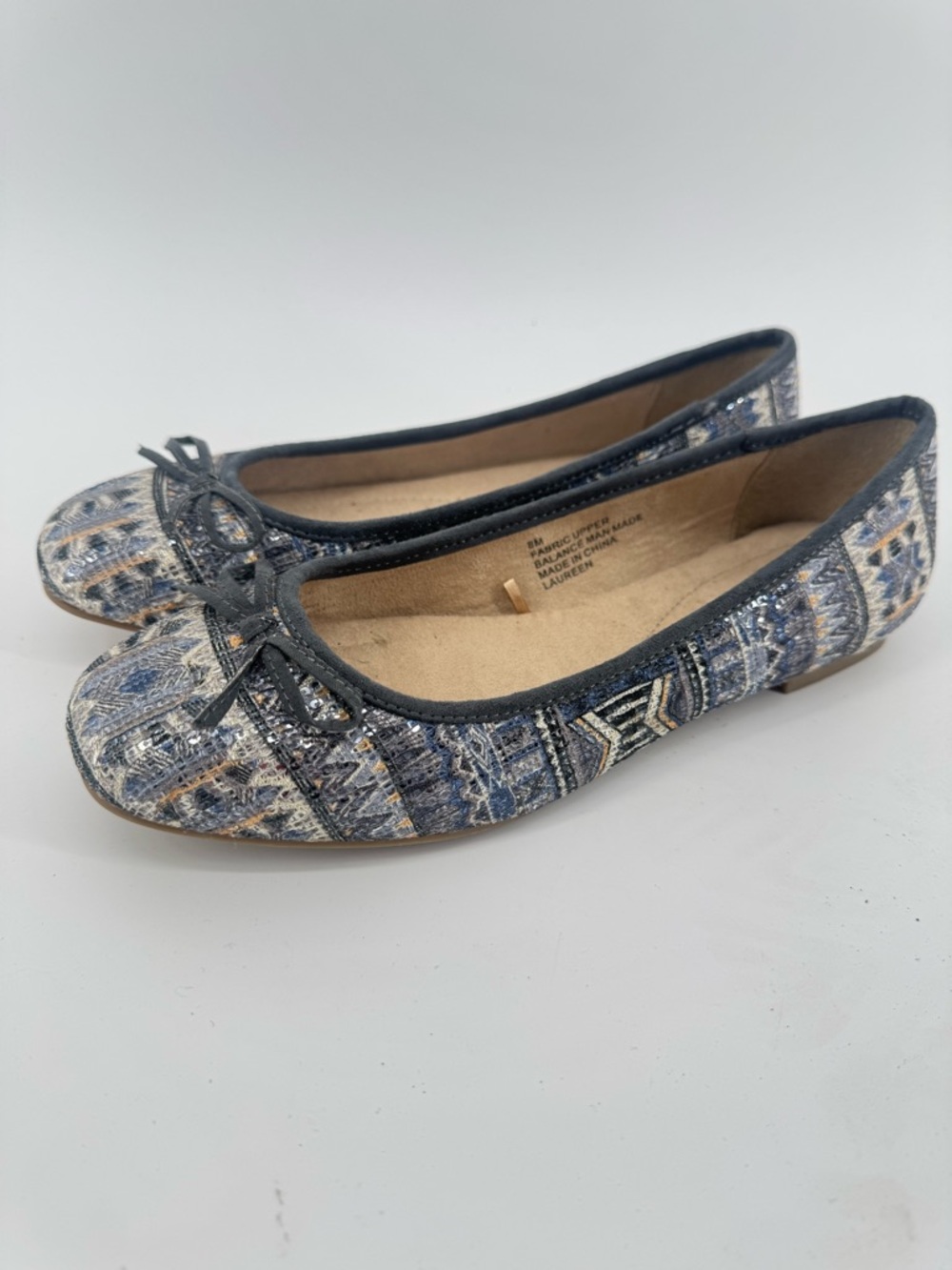 White Mountain Sparkle Boho Ballet Flats Women's Size 8 Aztec Design